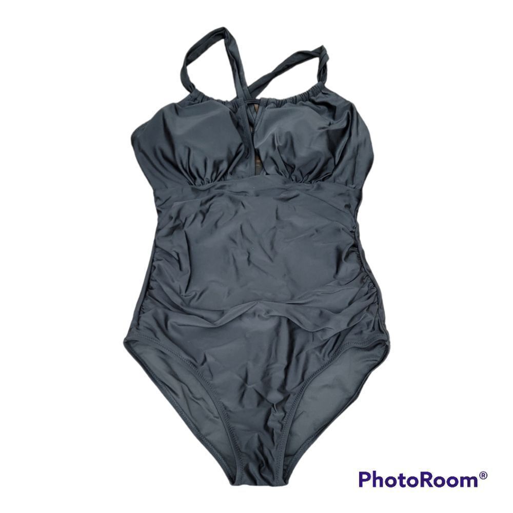 Blooming Jelly Solid Black One-Piece Swimsuit Tie Back Tummy Control Size M